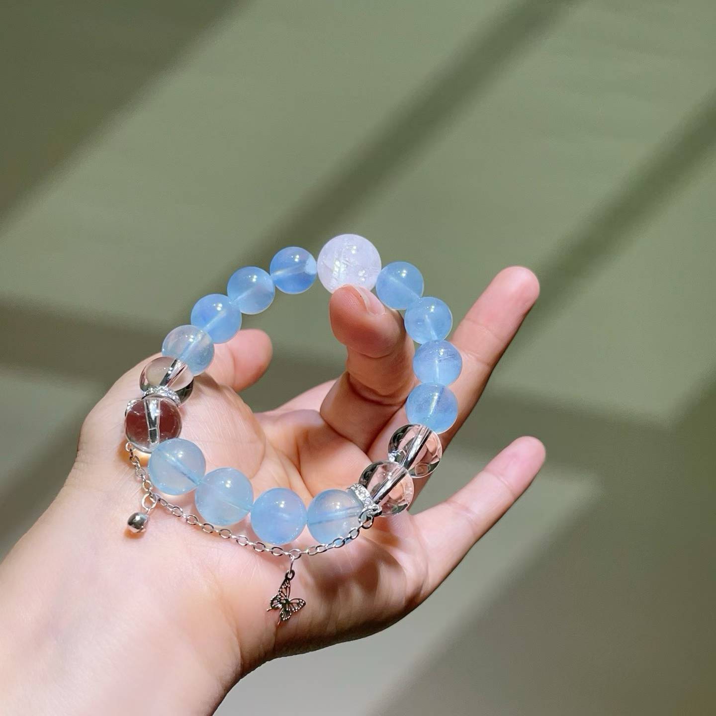 Aquamarine Beaded Bracelet | Natural Blue Gemstone Jewelry with Quartz