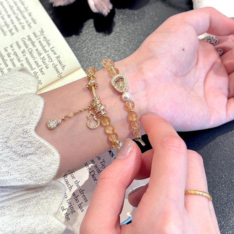 Citrine Gourd Bracelet for Women | Natural Crystal Beaded Bracelet with Polished Lucky Charm Design