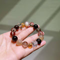 Natural Smoky Quartz & Black Gold Super Seven Gemstone Bracelet with Moonstone and Quartz