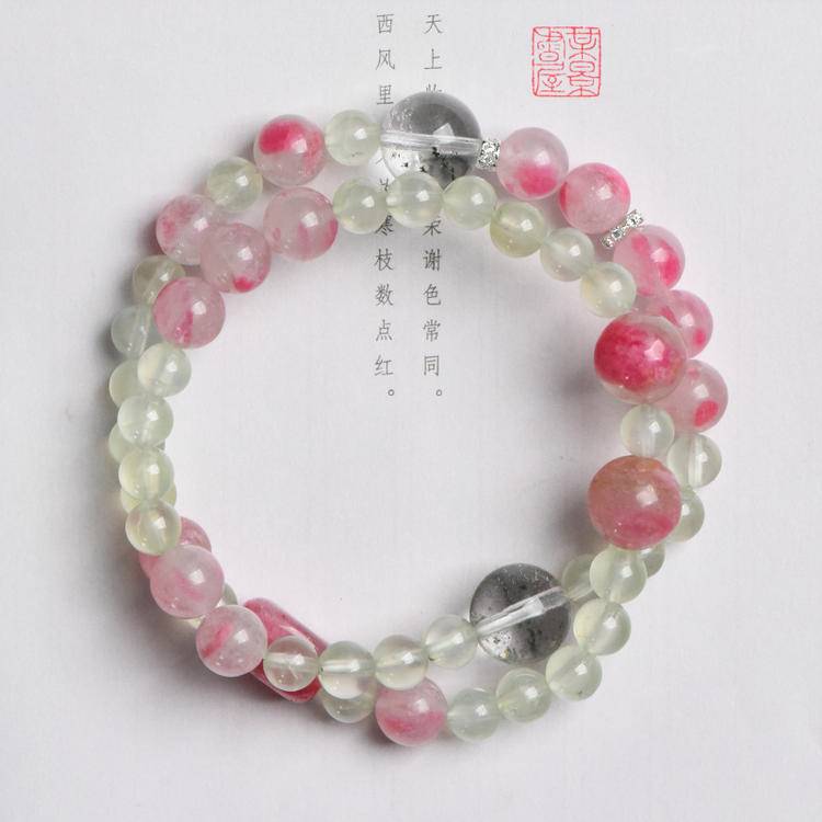 Wood & Fire Inspired Double Wrap Bracelet | Prehnite, Rhodonite & Green Phantom Quartz