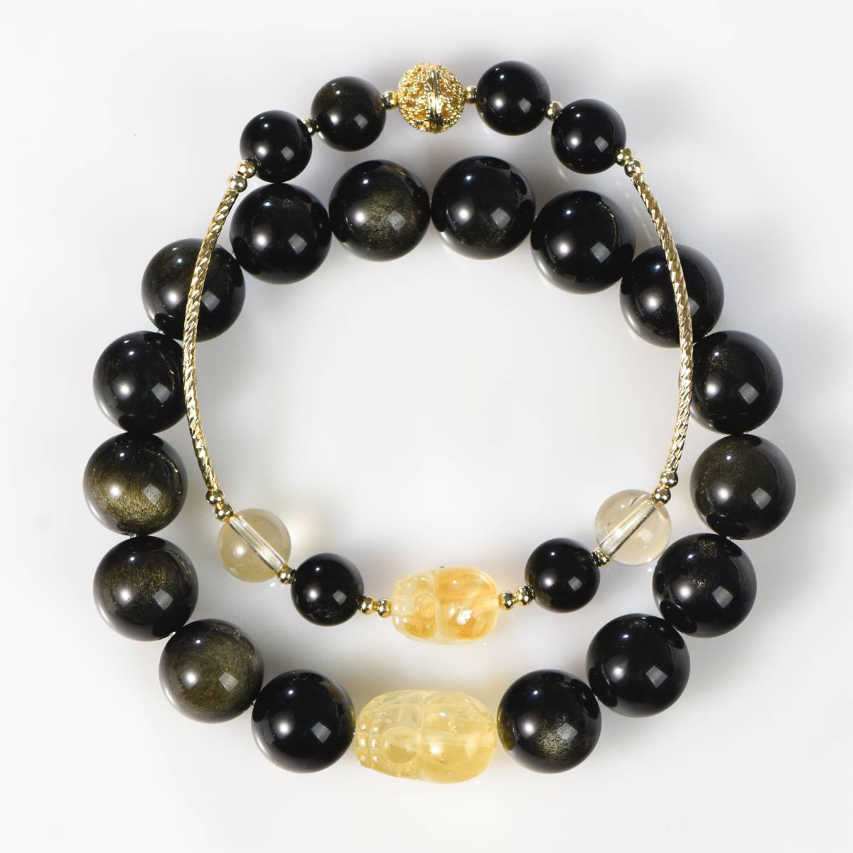 Gold Obsidian & Citrine Pi Xiu Bracelet for Women, Men & Couples