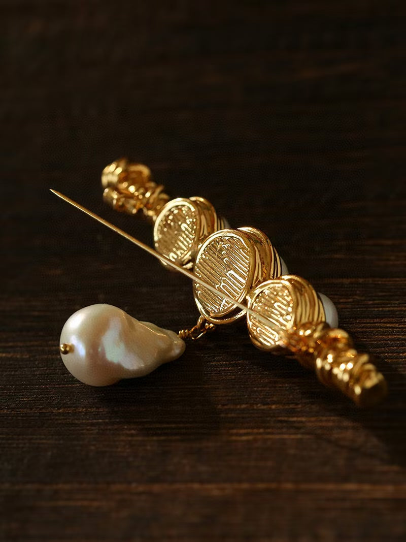 Natural Baroque Pearl Brooch | Freshwater Pearl Drop Pin Jewelry