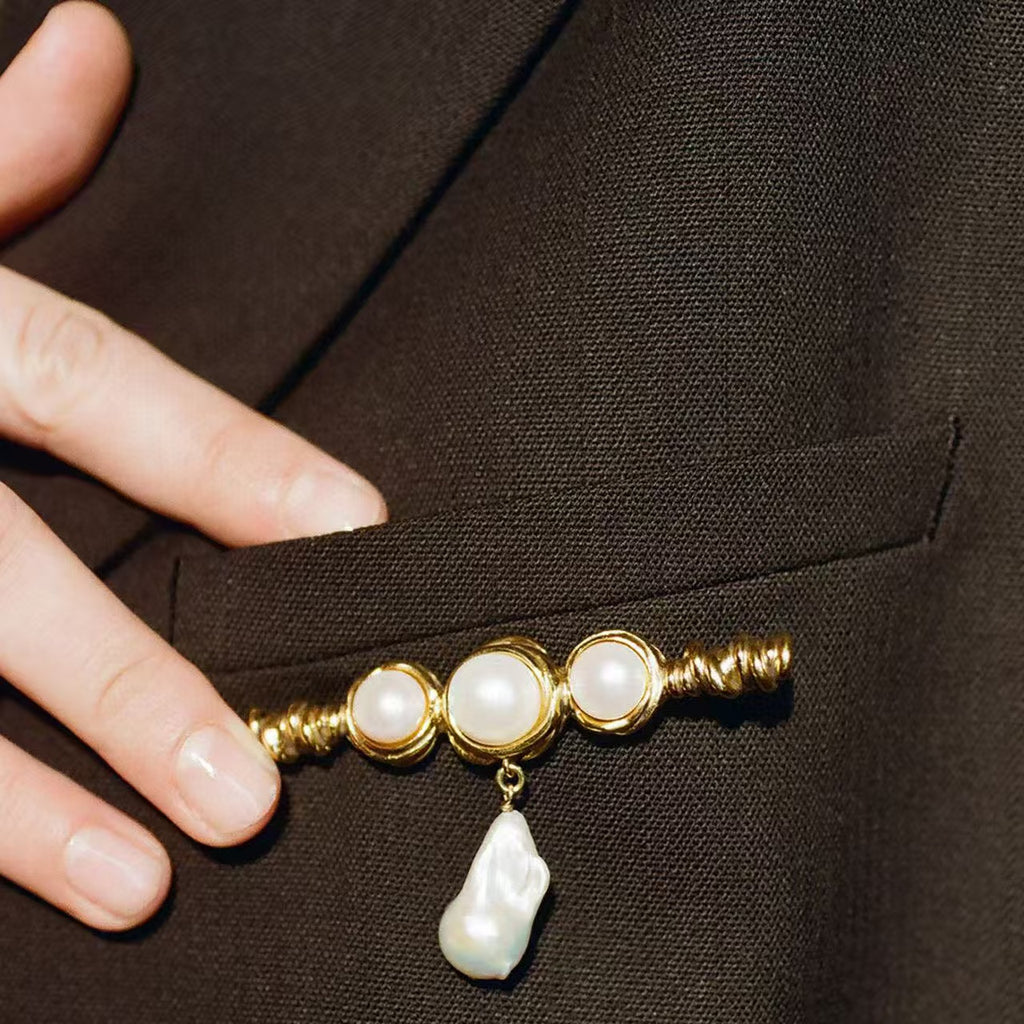 Natural Baroque Pearl Brooch | Freshwater Pearl Drop Pin Jewelry
