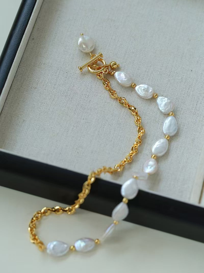 Natural Teardrop Baroque Freshwater Pearl Necklace, Bracelet & Jewelry Set | 18K Gold Plated
