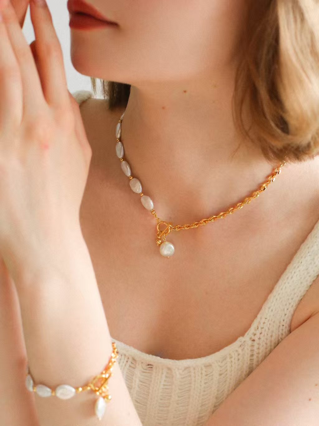 Natural Teardrop Baroque Freshwater Pearl Necklace, Bracelet & Jewelry Set | 18K Gold Plated