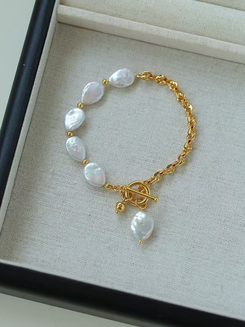 Natural Teardrop Baroque Freshwater Pearl Necklace, Bracelet & Jewelry Set | 18K Gold Plated
