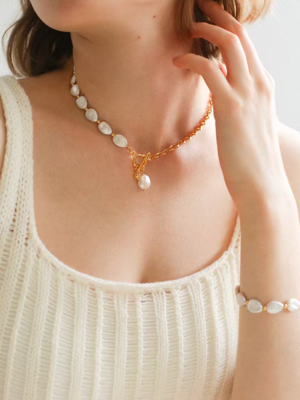 Natural Teardrop Baroque Freshwater Pearl Necklace, Bracelet & Jewelry Set | 18K Gold Plated