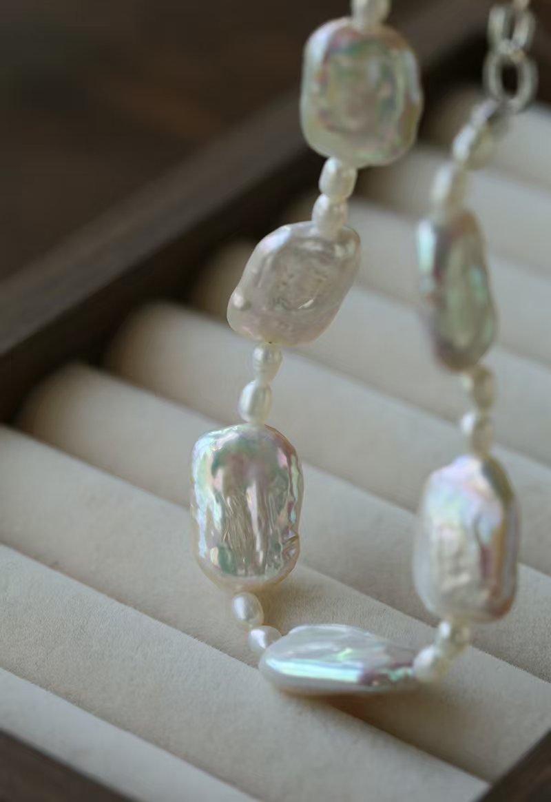 Baroque Pearl Jewelry Set, Natural Square Baroque Pearl Necklace & Bracelet Set