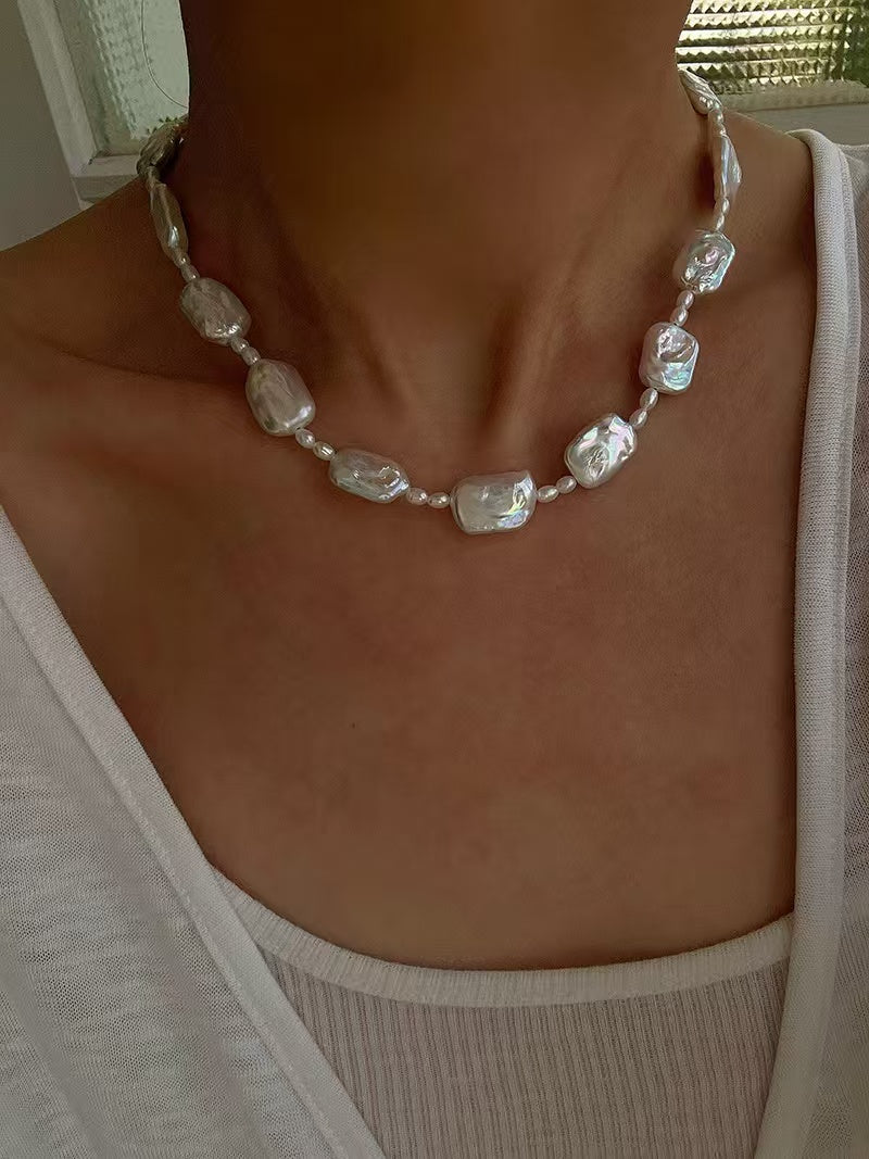 Baroque Pearl Jewelry Set, Natural Square Baroque Pearl Necklace & Bracelet Set