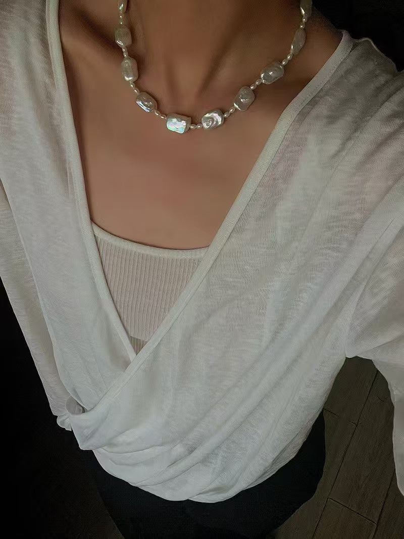 Baroque Pearl Jewelry Set, Natural Square Baroque Pearl Necklace & Bracelet Set