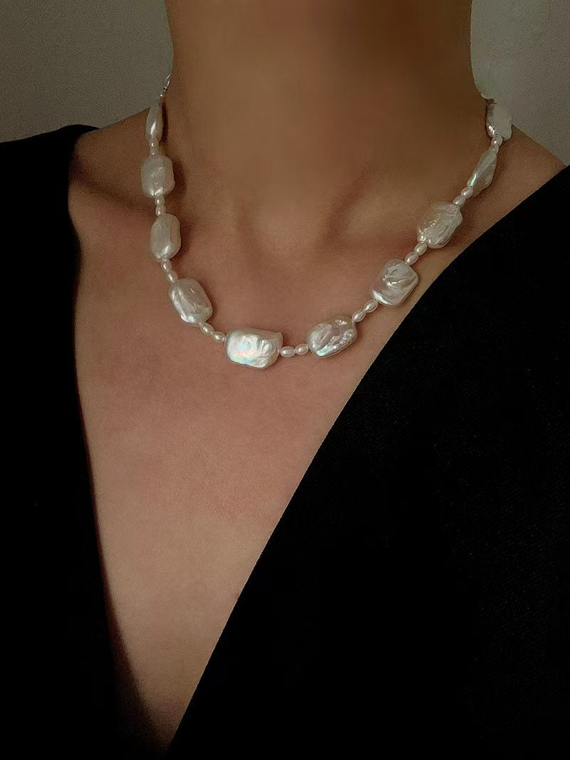 Baroque Pearl Jewelry Set, Natural Square Baroque Pearl Necklace & Bracelet Set