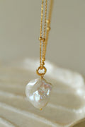 Baroque Pearl Pendant Necklace, Natural Freshwater Pearl Double Chain Necklace with Adjustable Extender