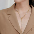 Long Baroque Pearl Y Necklace, 3-Way Adjustable Freshwater Pearl Necklace with Sliding OT Clasp, Gold Chain Minimalist Vintage Jewelry