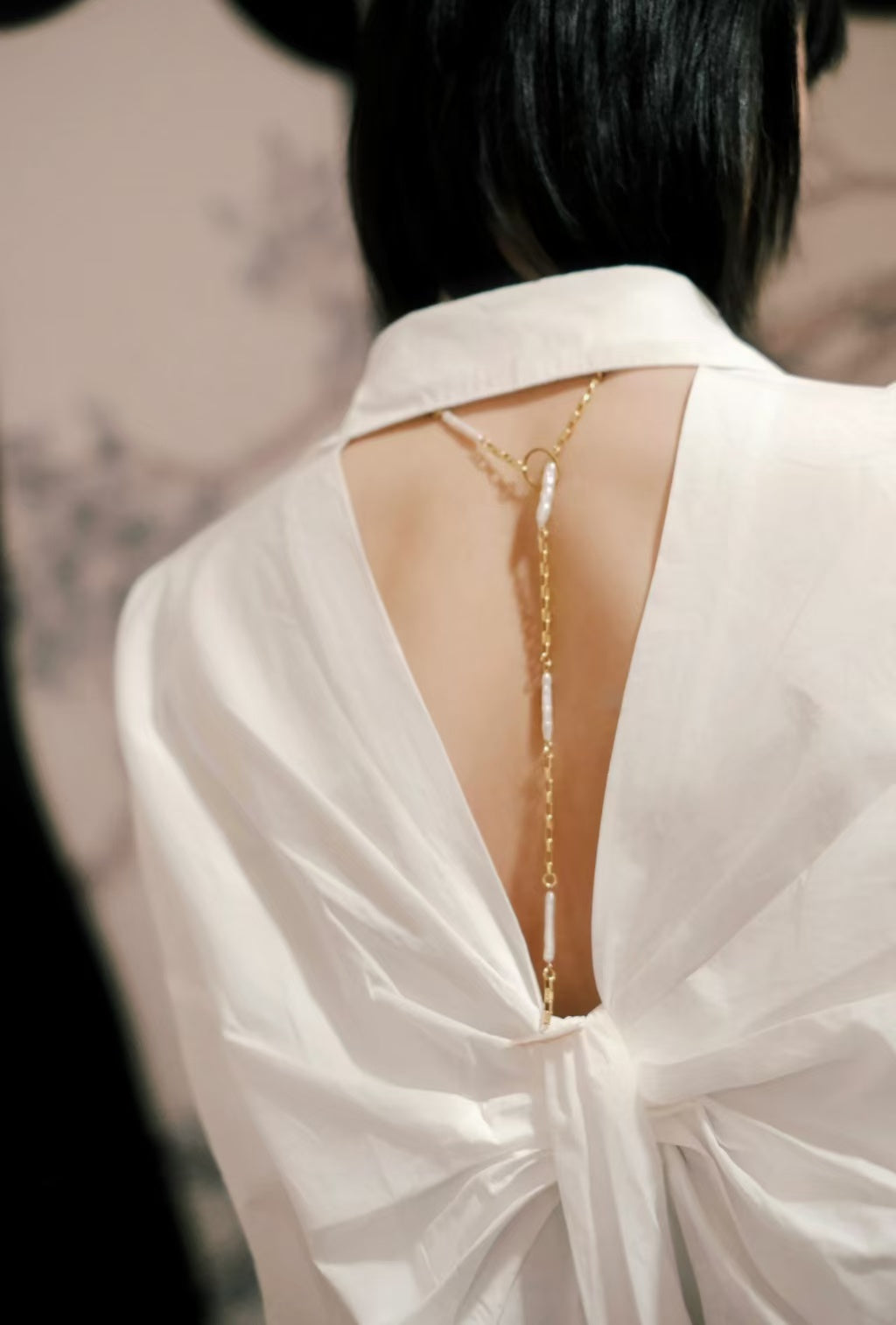 Long Baroque Pearl Y Necklace, 3-Way Adjustable Freshwater Pearl Necklace with Sliding OT Clasp, Gold Chain Minimalist Vintage Jewelry