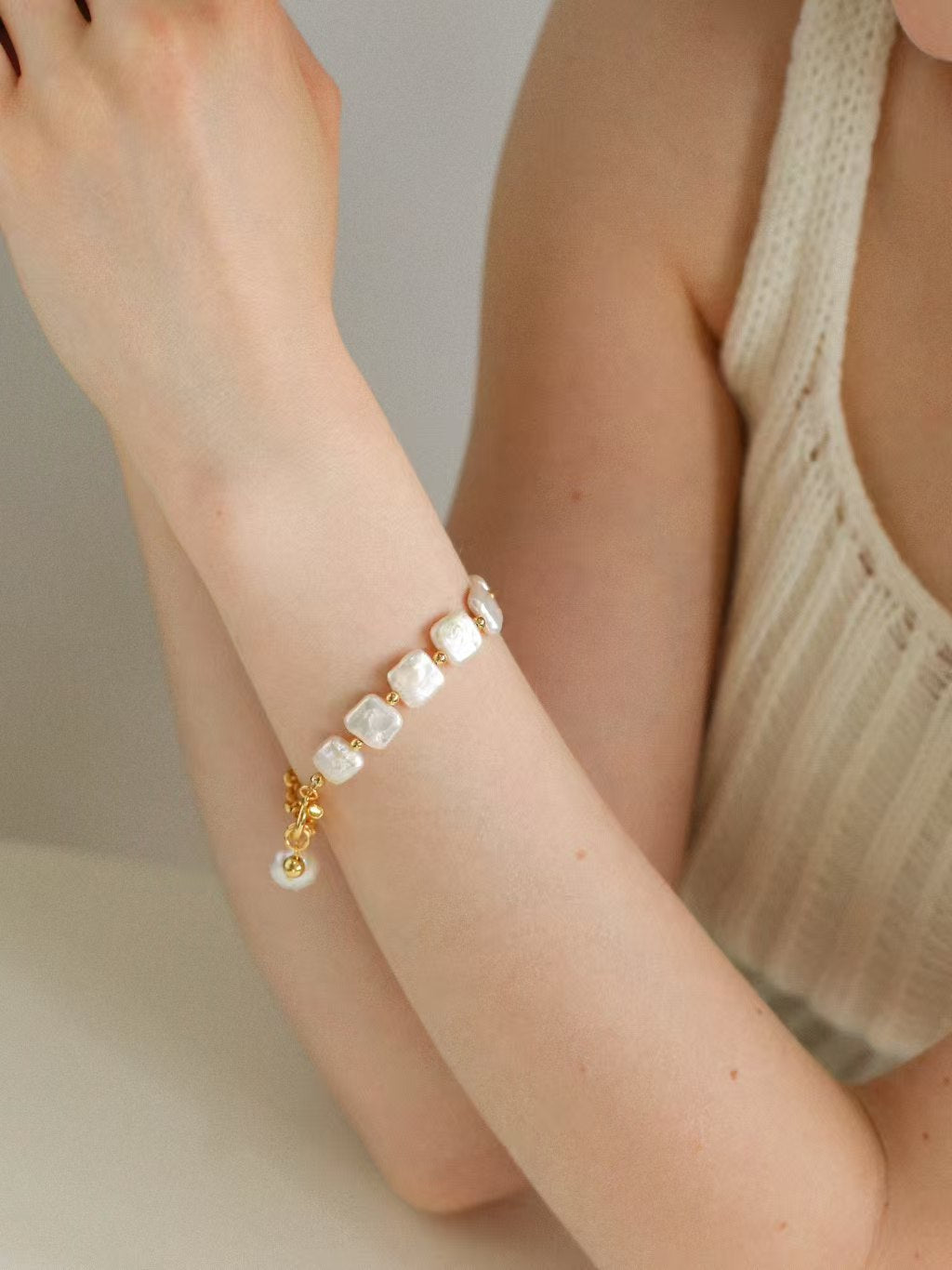 Natural Square Baroque Freshwater Pearl Necklace, Bracelet & Jewelry Set | Full Pearl or Half Pearl Chain | 18K Gold Plated