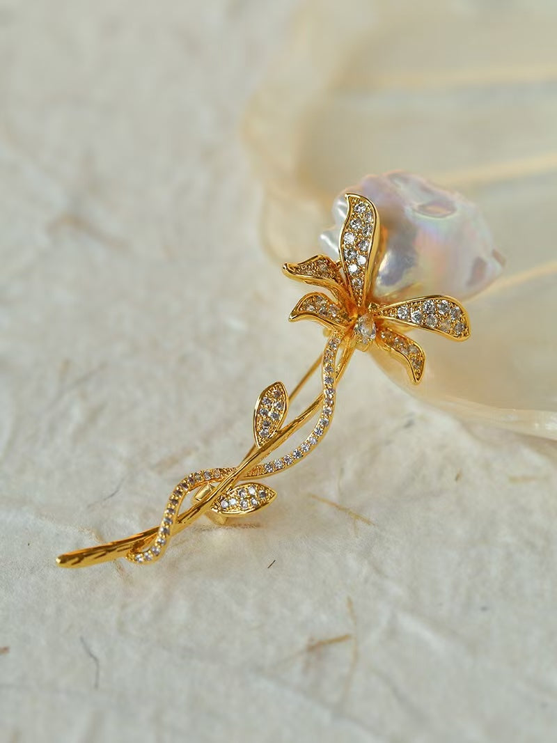 Natural Baroque Pearl Rose Brooch | Freshwater Pearl Flower Pin Jewelry