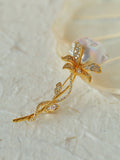 Natural Baroque Pearl Rose Brooch | Freshwater Pearl Flower Pin Jewelry