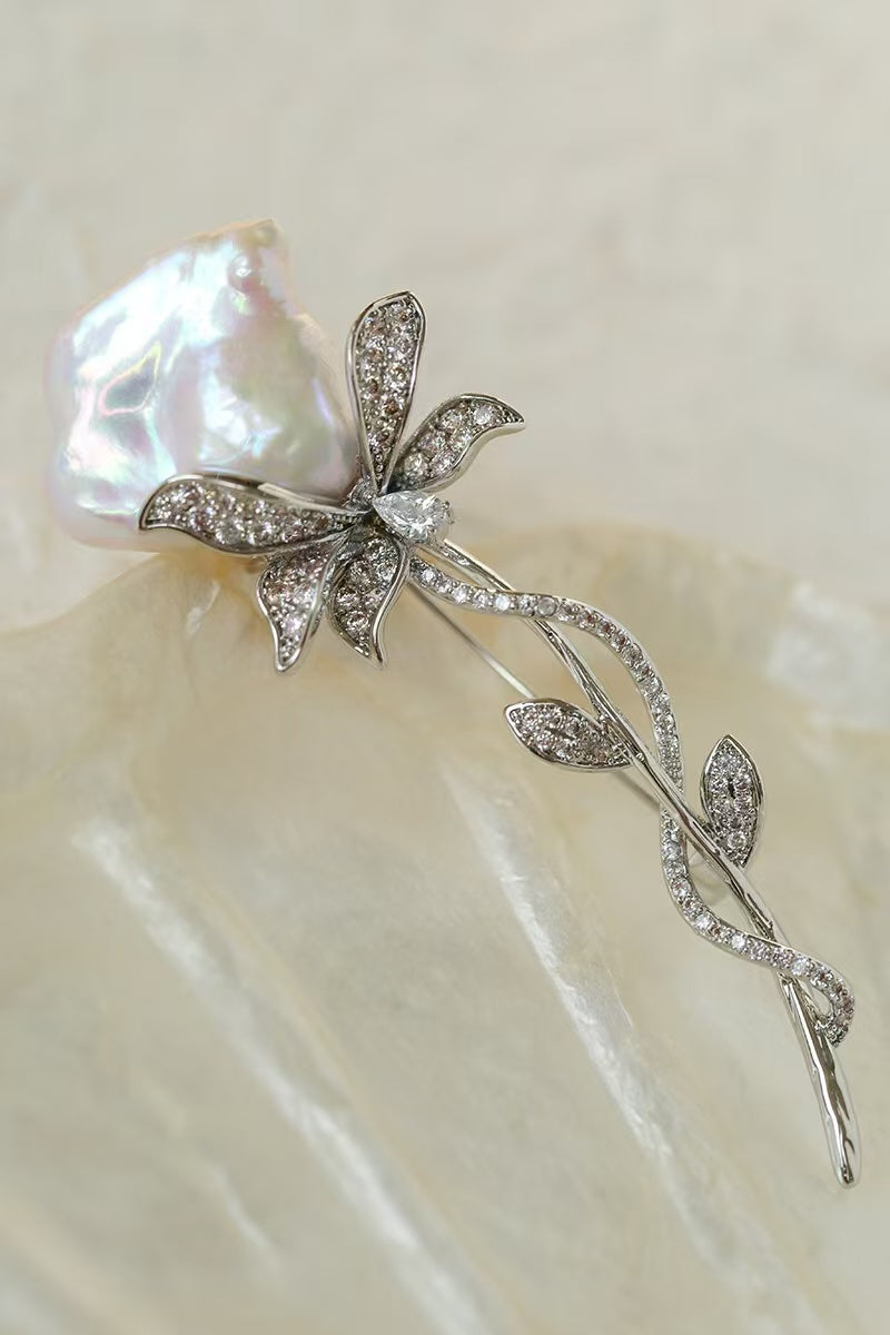 Natural Baroque Pearl Rose Brooch | Freshwater Pearl Flower Pin Jewelry