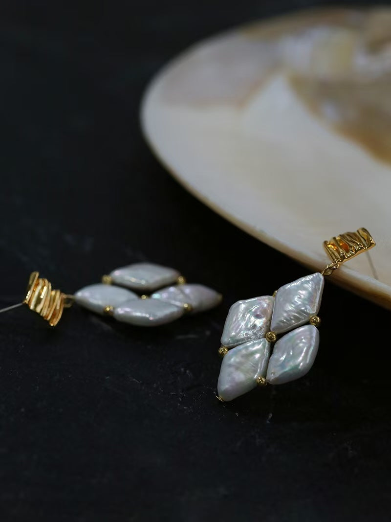 Diamond Baroque Pearl Necklace & Earrings Set, Natural Freshwater Pearl Jewelry