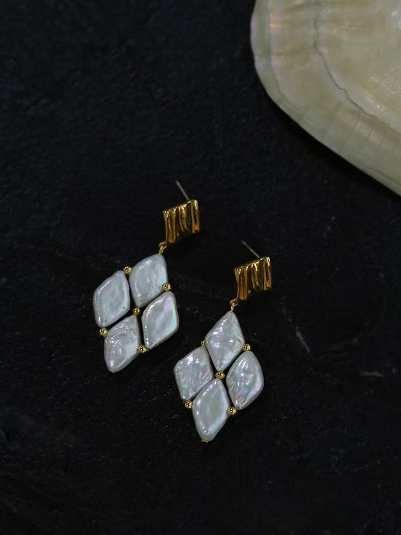 Diamond Baroque Pearl Necklace & Earrings Set, Natural Freshwater Pearl Jewelry