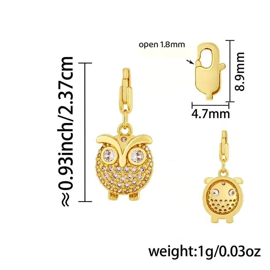 DIY Detachable Lobster Clasp Charm Necklace | Bee Butterfly Owl Zircon Pendant | Gold Stainless Steel O-Link Paperclip Chain