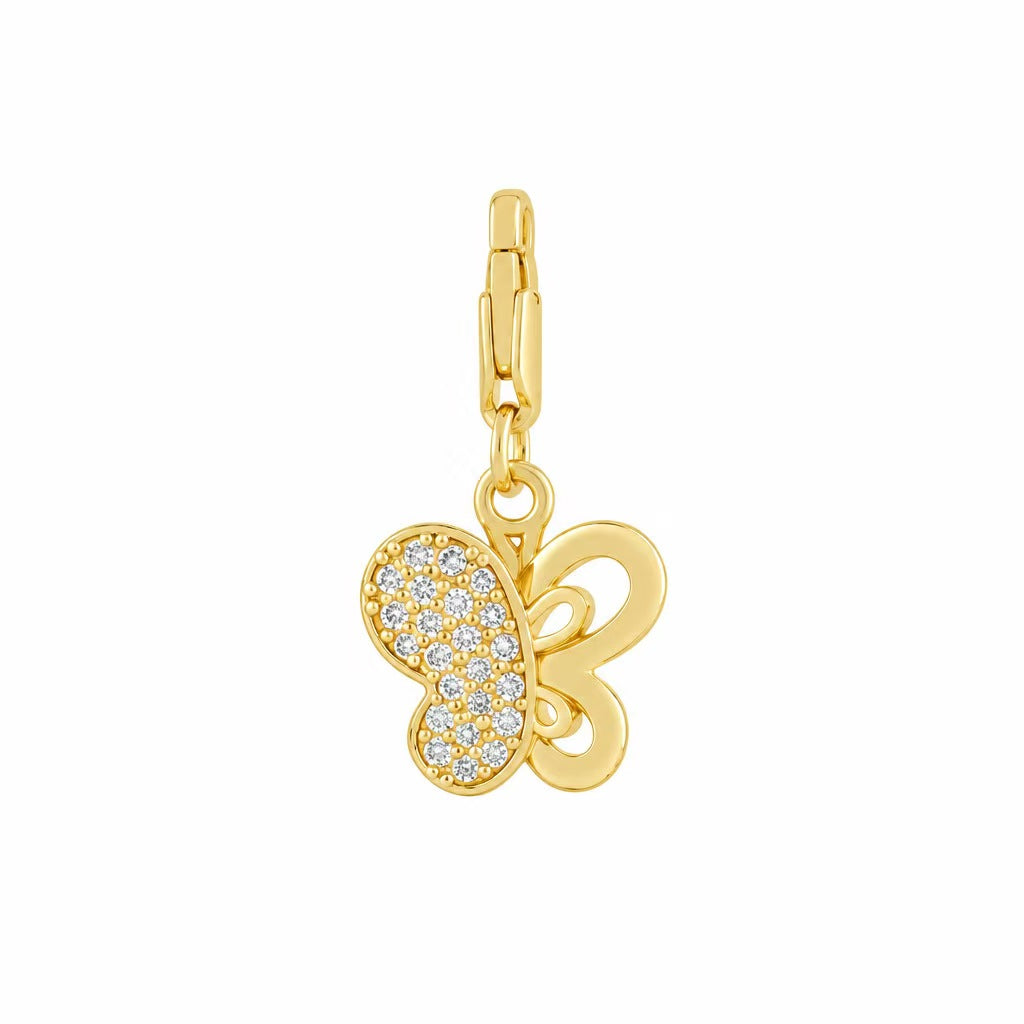 DIY Detachable Lobster Clasp Charm Necklace | Bee Butterfly Owl Zircon Pendant | Gold Stainless Steel O-Link Paperclip Chain