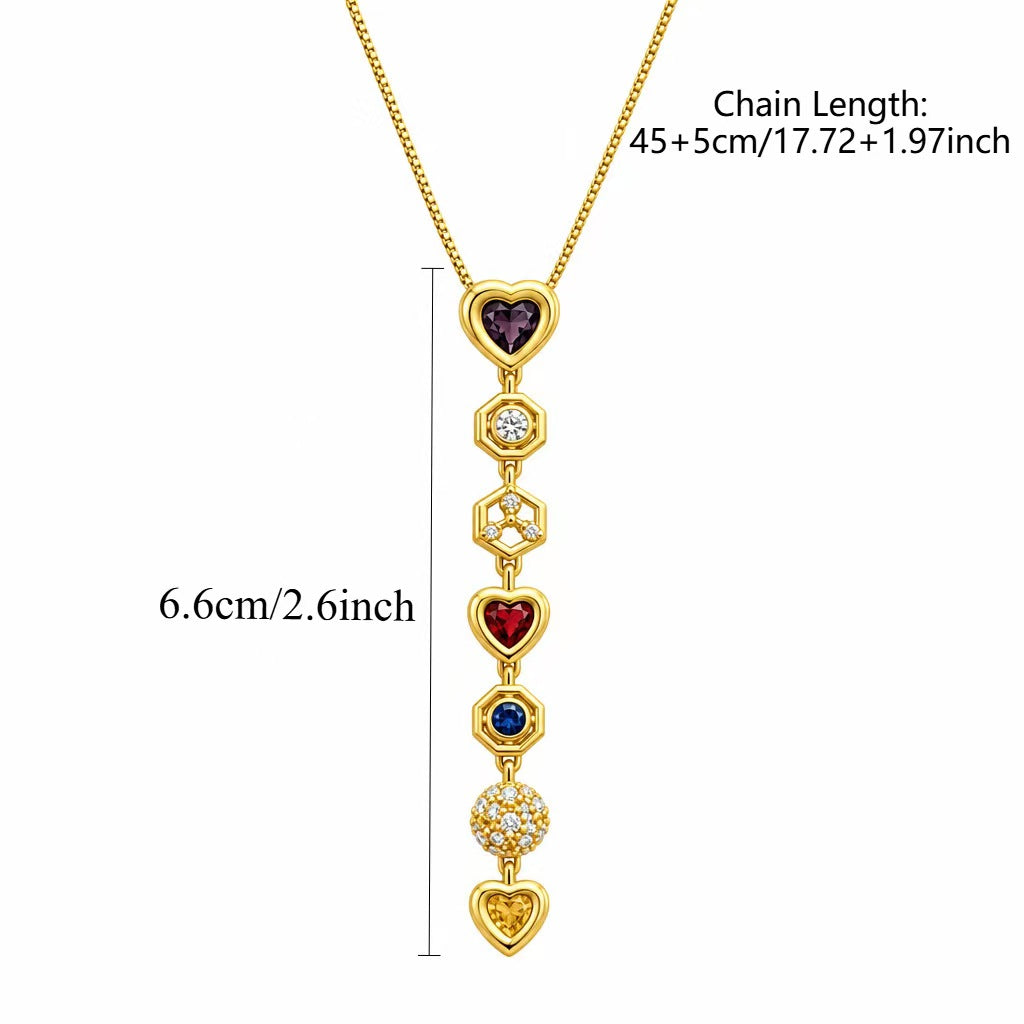 Heart Zircon Y Lariat Necklace | White Pink Multicolor Pendant | Copper Box Chain