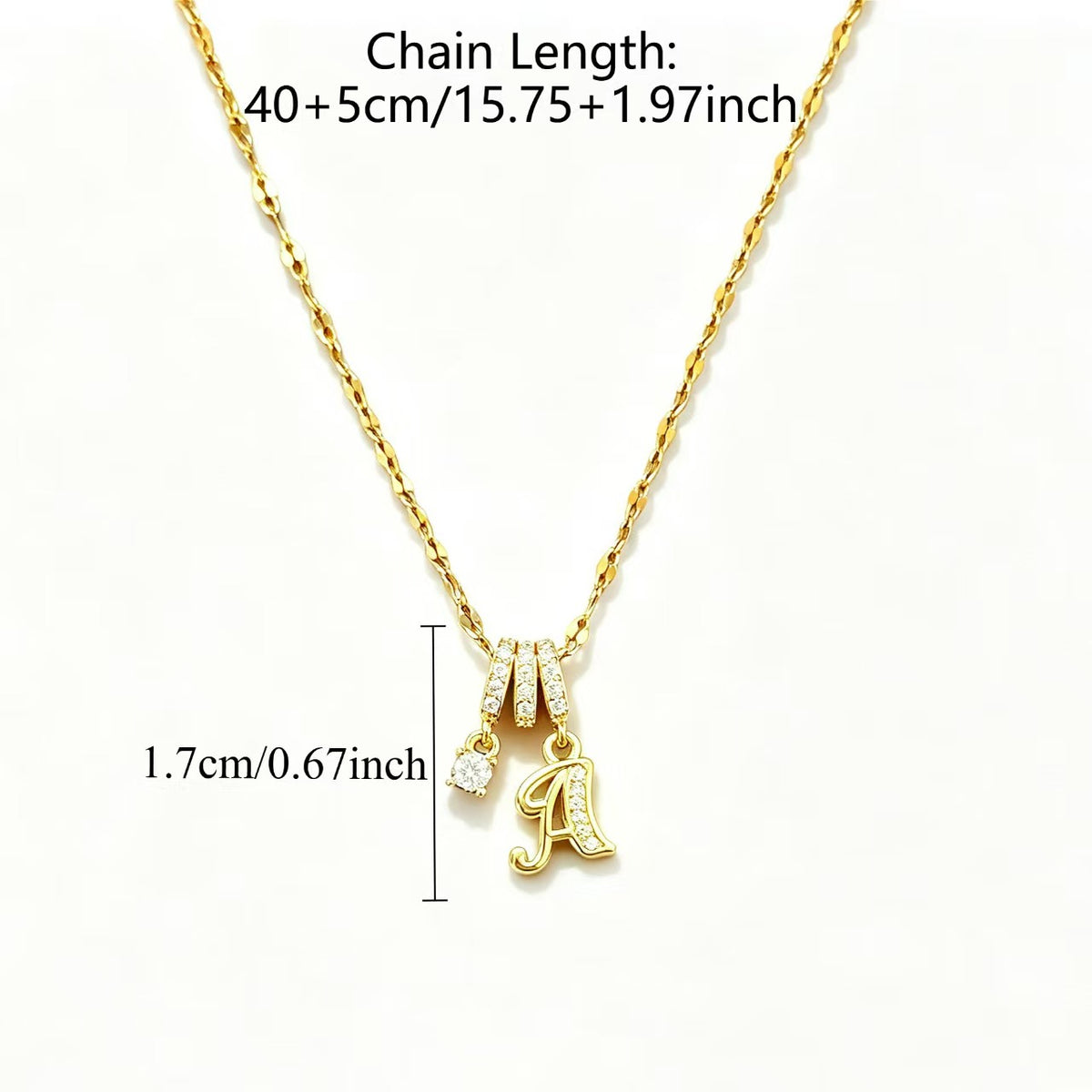 Copper Zircon Letter Necklace | Gold-Tone A-Z Initial Pendant | Stainless Steel Lip Chain