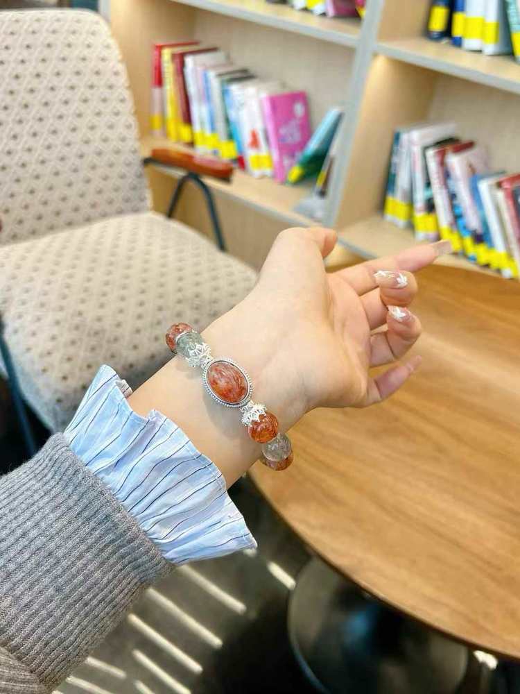 Wood Fire Inspired Gemstone Bracelet | Red Hematoid Quartz & Phantom Quartz