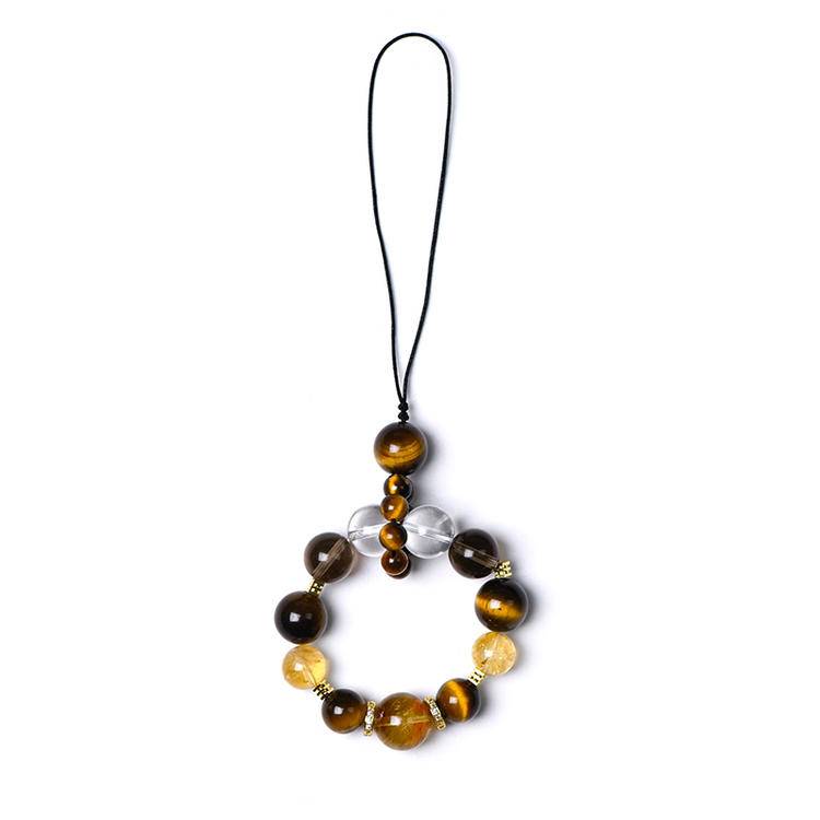 Natural Citrine & Tiger Eye Crystal Phone Charm | Golden Crystal Beaded Phone Strap, Lucky Gemstone Keychain & Bag Charm