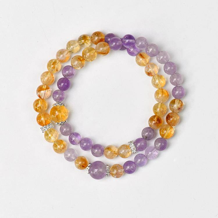 Natural Citrine & Lavender Amethyst Double Layer Bracelet | Elegant Crystal Energy Bracelet | Luxury Gemstone Jewelry