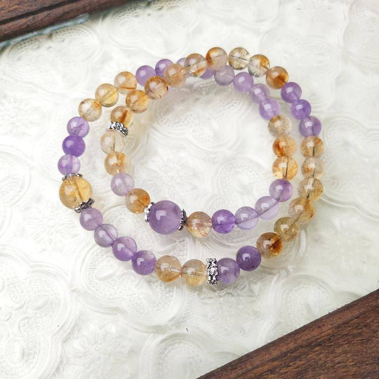 Natural Citrine & Lavender Amethyst Double Layer Bracelet | Elegant Crystal Energy Bracelet | Luxury Gemstone Jewelry