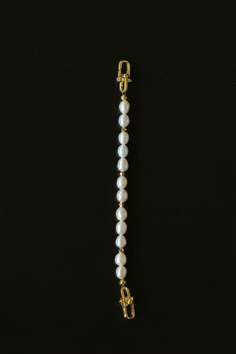 Natural Baroque Freshwater Pearl Bracelet Necklace extender-chain, Gold Plated Pearl Jewelry, Vintage French Minimalist Style Rice Pearl Chain with Universal Open Clasps, Luxury Handmade Gift for Women
