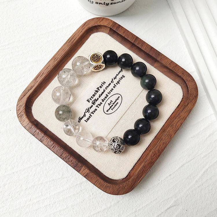 Men's Black Obsidian, Hematite & Quartz Beaded Bracelet | Natural Gemstone Jewelry