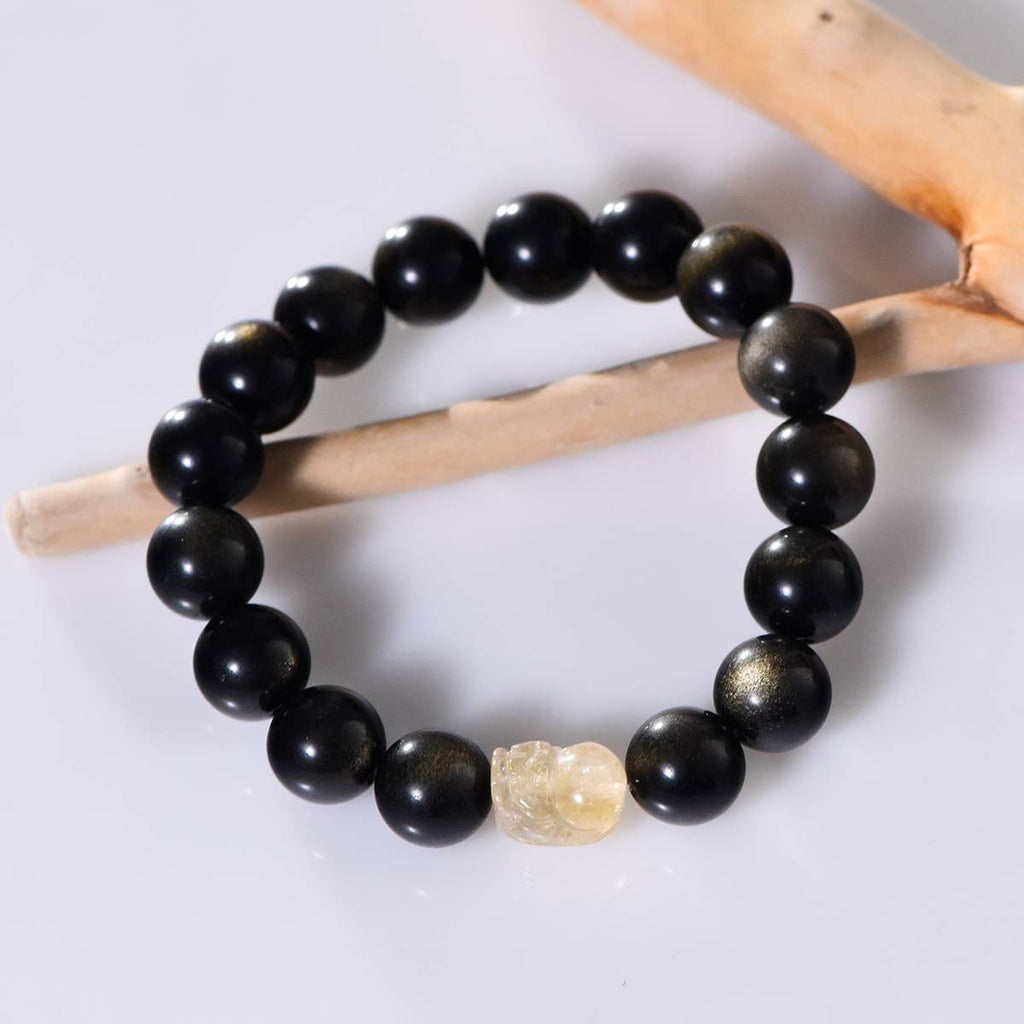 Gold Obsidian & Citrine Pi Xiu Bracelet for Women, Men & Couples