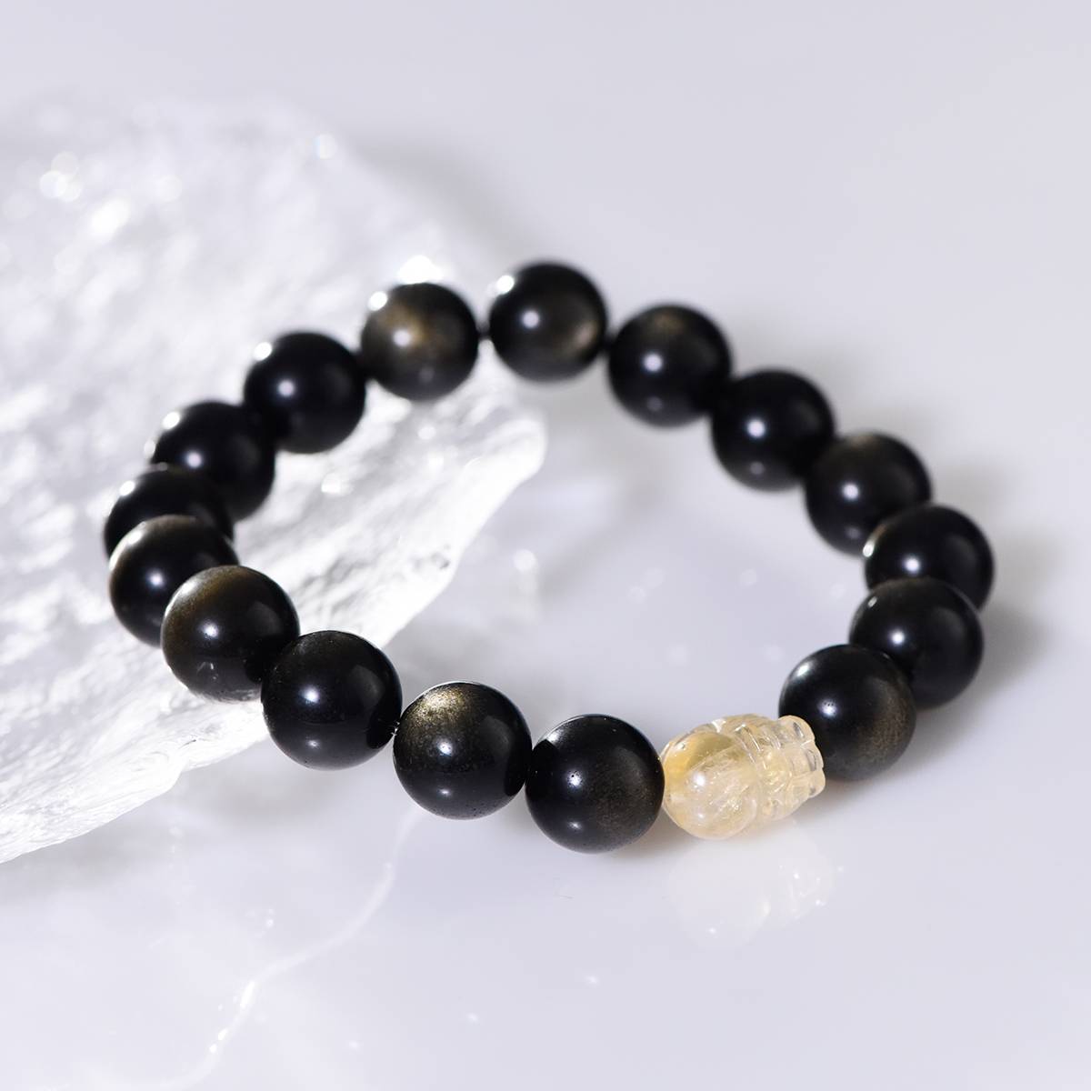 Gold Obsidian & Citrine Pi Xiu Bracelet for Women, Men & Couples