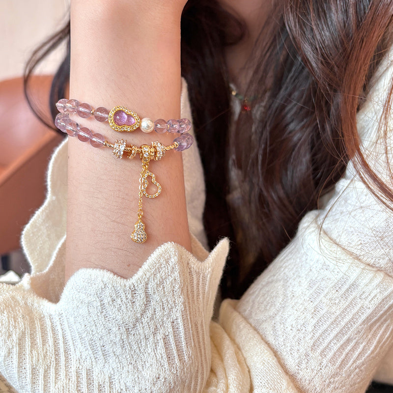 Citrine Gourd Bracelet for Women | Natural Crystal Beaded Bracelet with Polished Lucky Charm Design