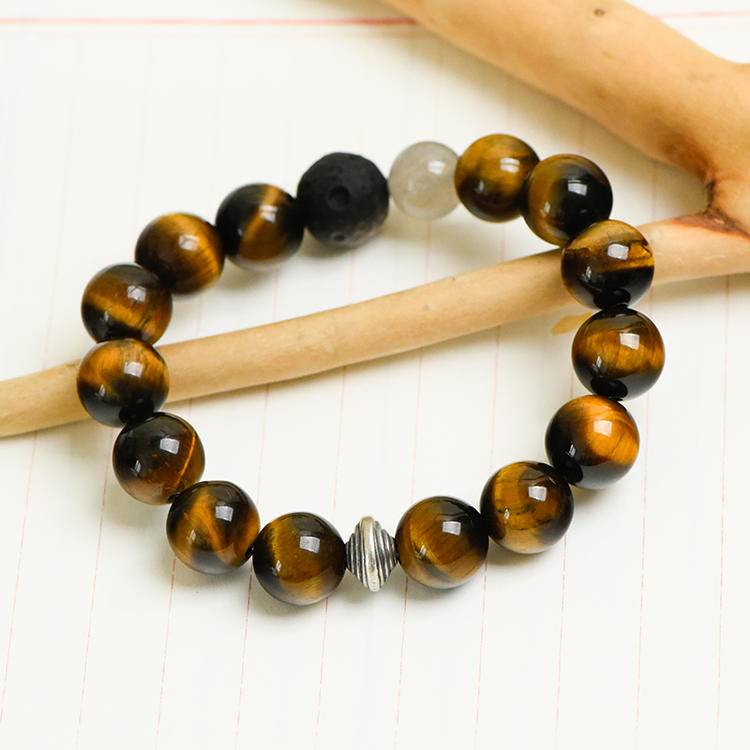 Tiger Eye, Silver Obsidian & Gray Moonstone Bracelet | Natural Gemstone Beaded Jewelry