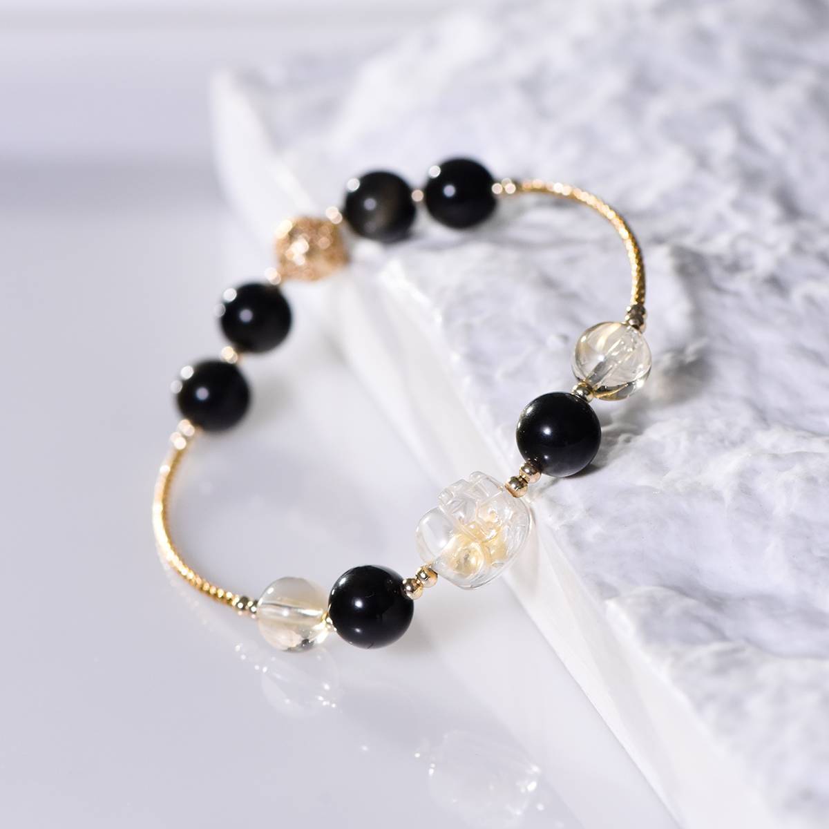 Gold Obsidian & Citrine Pi Xiu Bracelet for Women, Men & Couples
