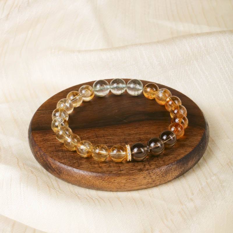 Sunflower Inspired Natural Crystal Bracelet for Women | Citrine Smoky Quartz & Green Phantom Beaded Jewelry