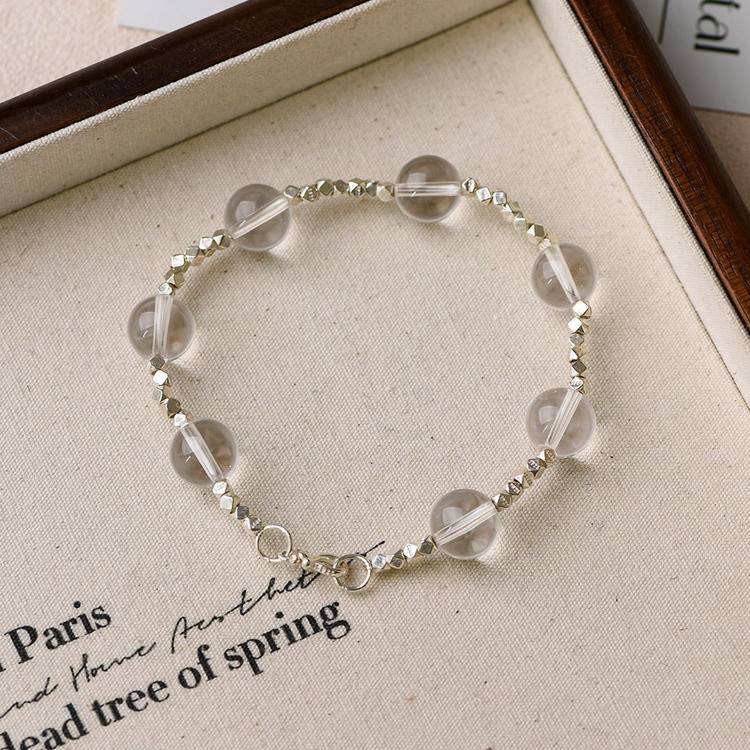 Natural White Crystal Bracelet for Women | 925 Sterling Silver Beaded Minimalist Jewelry