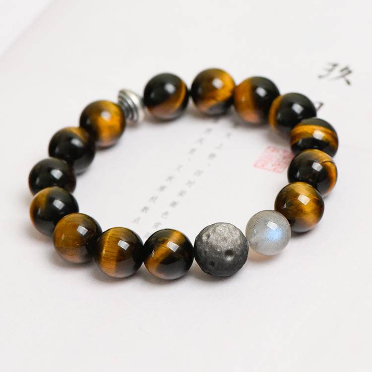 Tiger Eye, Silver Obsidian & Gray Moonstone Bracelet | Natural Gemstone Beaded Jewelry