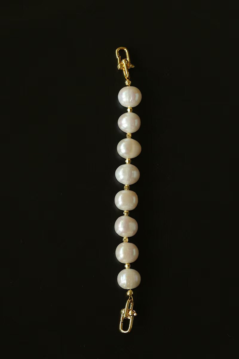 Natural Baroque Freshwater Pearl Bracelet Necklace extender-chain, Gold Plated Pearl Jewelry, Vintage French Minimalist Style Rice Pearl Chain with Universal Open Clasps, Luxury Handmade Gift for Women