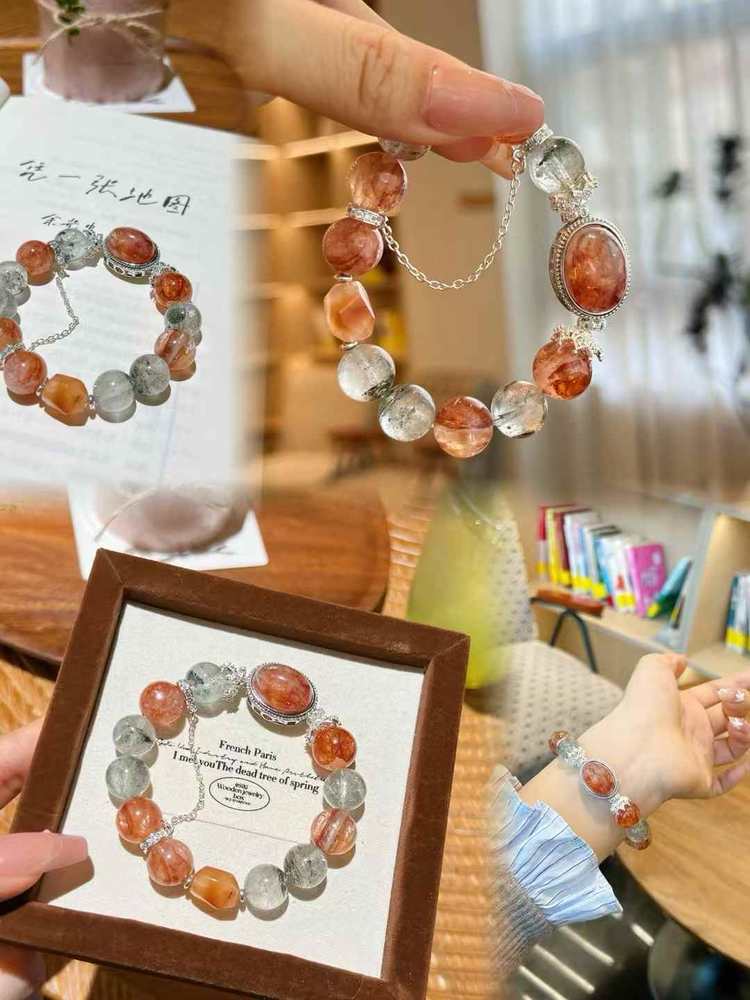 Wood Fire Inspired Gemstone Bracelet | Red Hematoid Quartz & Phantom Quartz