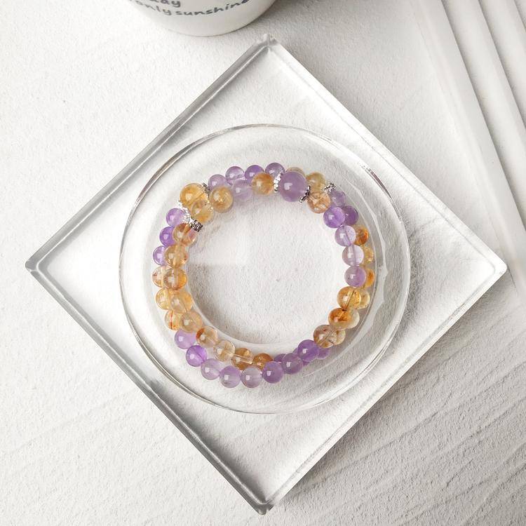 Natural Citrine & Lavender Amethyst Double Layer Bracelet | Elegant Crystal Energy Bracelet | Luxury Gemstone Jewelry