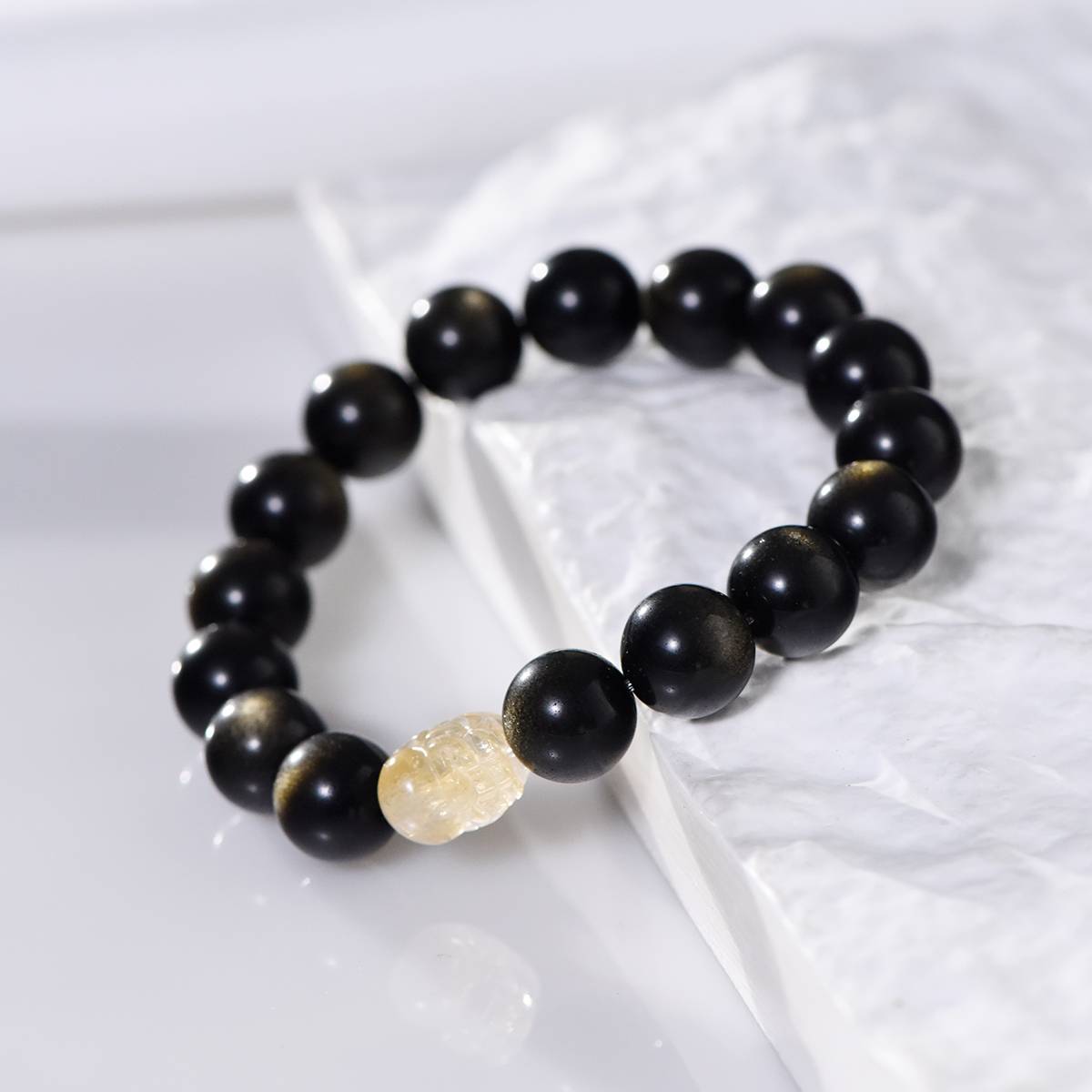 Gold Obsidian & Citrine Pi Xiu Bracelet for Women, Men & Couples