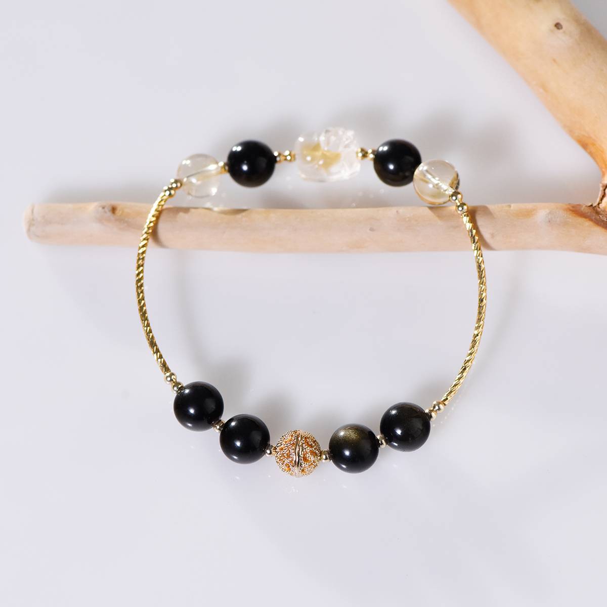 Gold Obsidian & Citrine Pi Xiu Bracelet for Women, Men & Couples