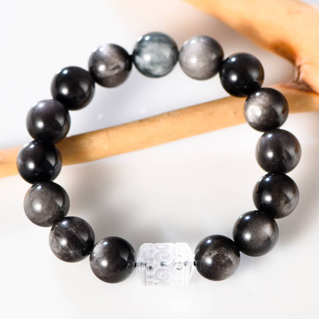 Silver Obsidian & Aquamarine Couple's Bracelet Set a€¡± His & Hers