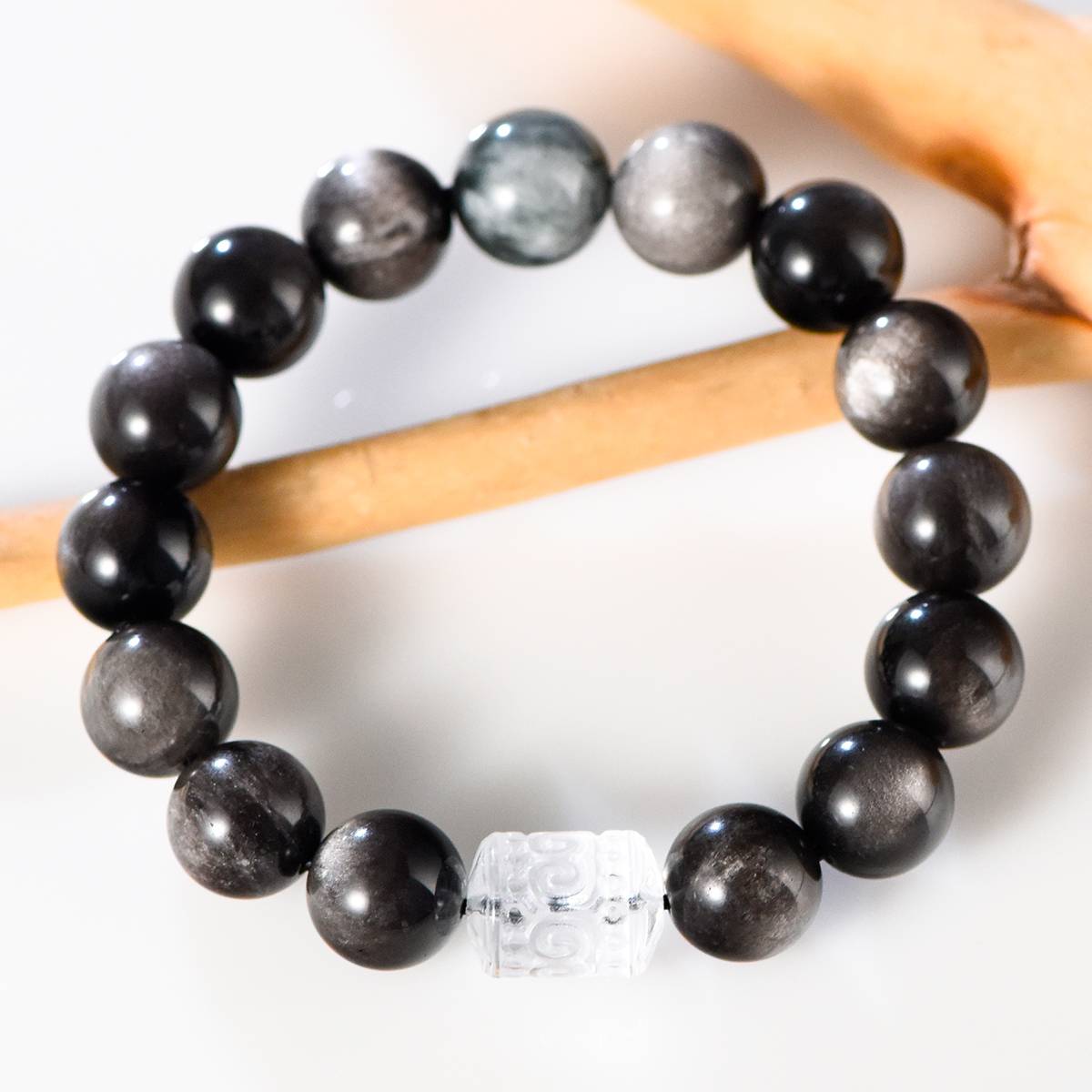Silver Obsidian & Aquamarine Couple's Bracelet Set a€¡± His & Hers