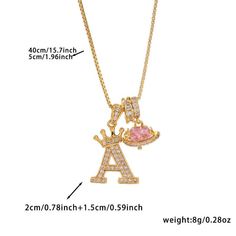 Charm System Two-Tone Crown Letter Necklace | Gold Box Chain